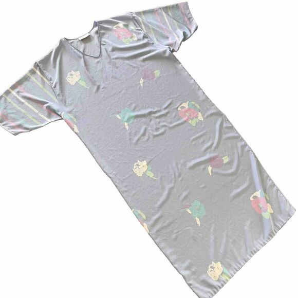 Vintage 80s GIVENCHY Intimite Paris Pastel Blue Floral Maxi Mumu Nightgown OS - Picture 2 of 7
